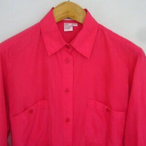 Naked Silk Womens Small Hot Pink Long Sleeve Button Blouse Shirt Classic Career